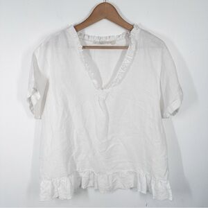 Soft Surroundings White 100% Linen Boxy Blouse Shirt Top Ruffle Lagen Size Large